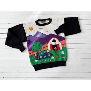 Claver sweater cottagecore embroidered farm‎ sheep duck pond sweater